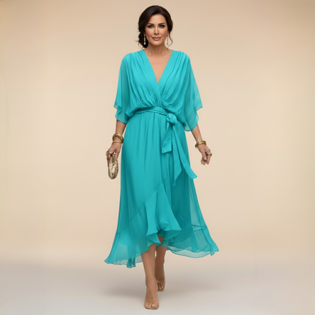 VESTIDO DE CHIFFON CON ESCOTE EN V