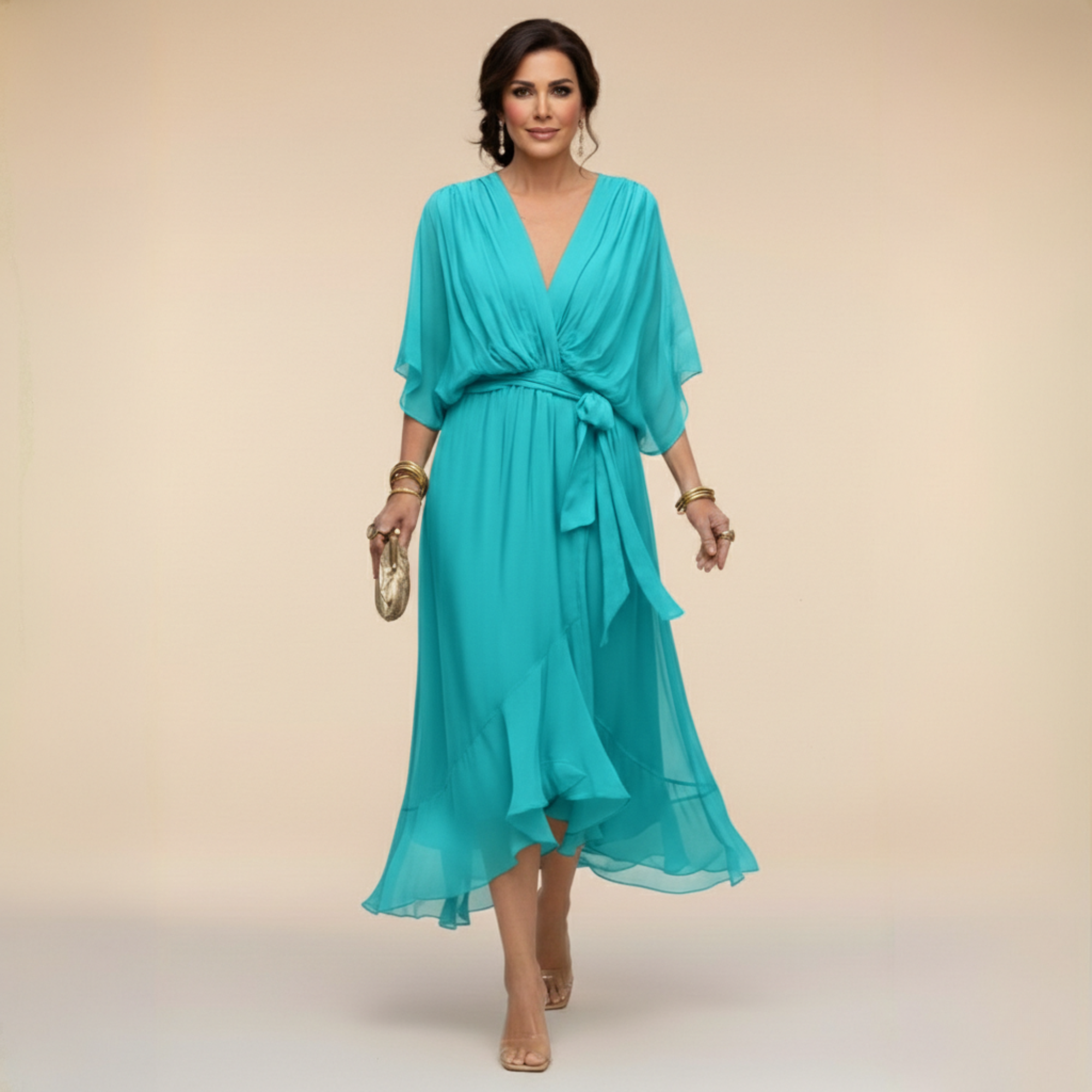 VESTIDO DE CHIFFON CON ESCOTE EN V