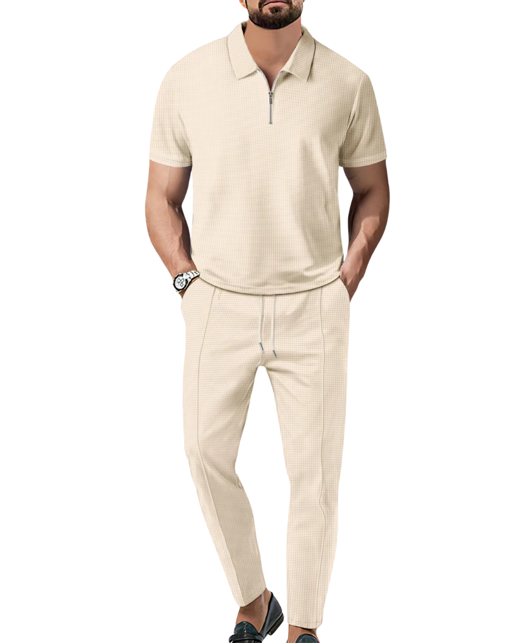 Conjunto Polo con Cremallera de 2 Piezas Elegante
