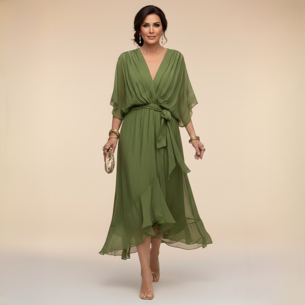 VESTIDO DE CHIFFON CON ESCOTE EN V
