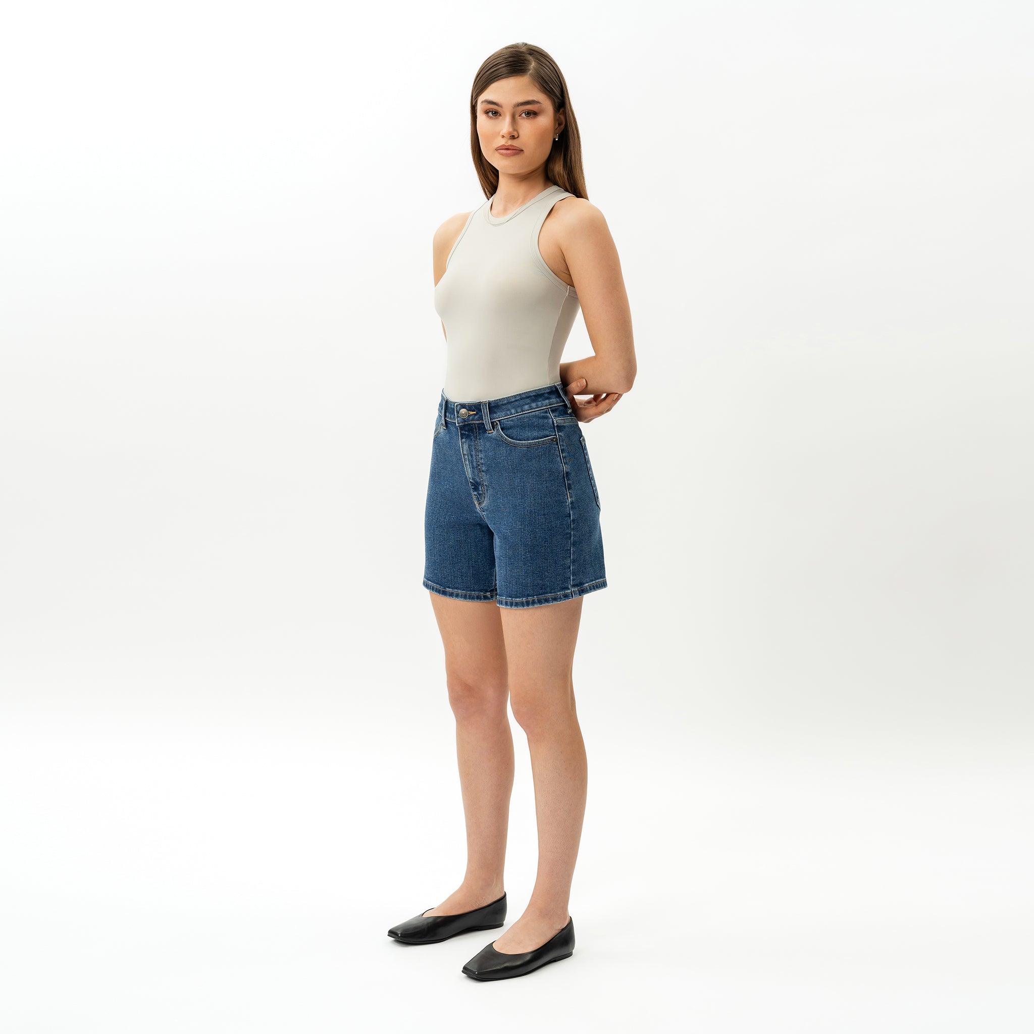 Short Vaquero Mujer Elástico Talle Alto