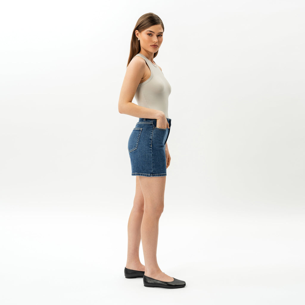 Short Vaquero Mujer Elástico Talle Alto