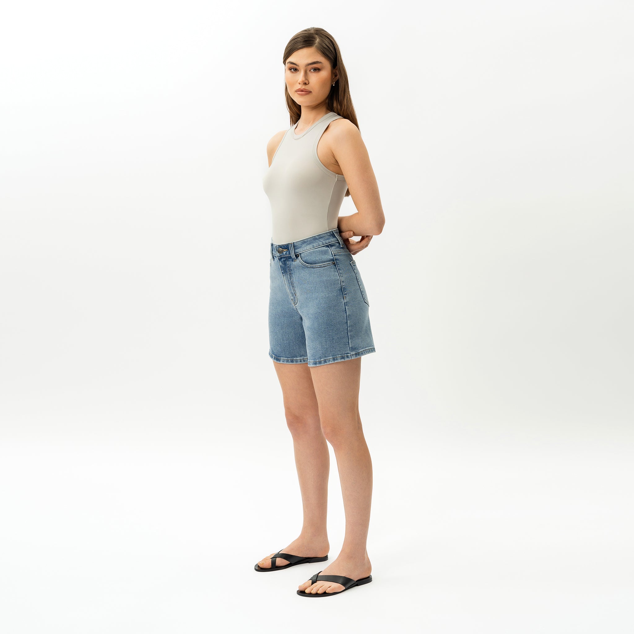 Short Vaquero Mujer Elástico Talle Alto