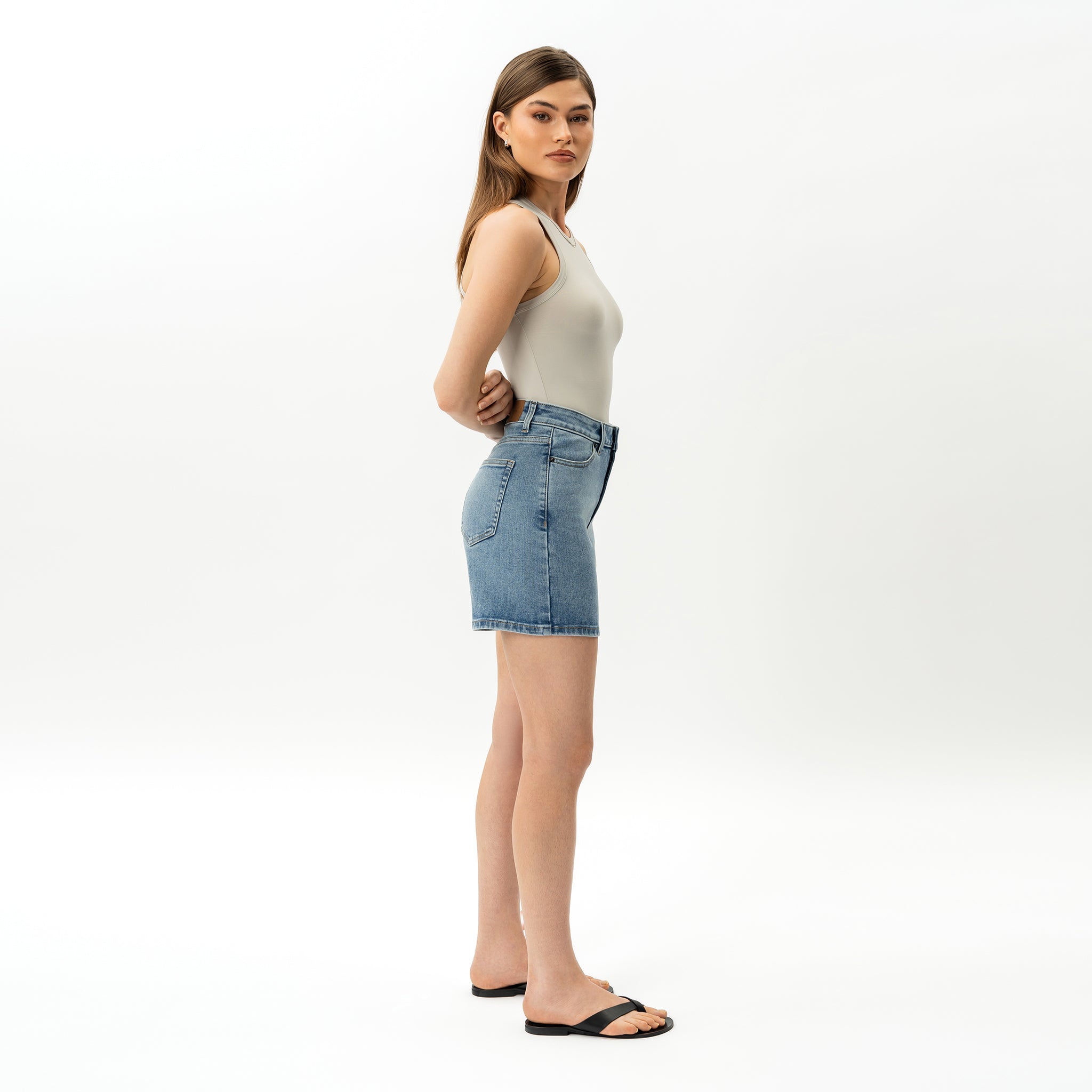 Short Vaquero Mujer Elástico Talle Alto
