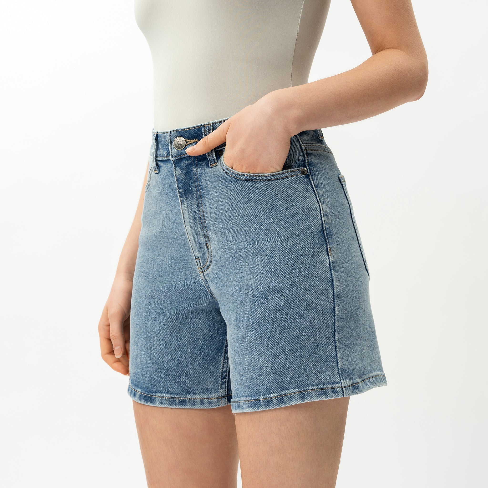Short Vaquero Mujer Elástico Talle Alto