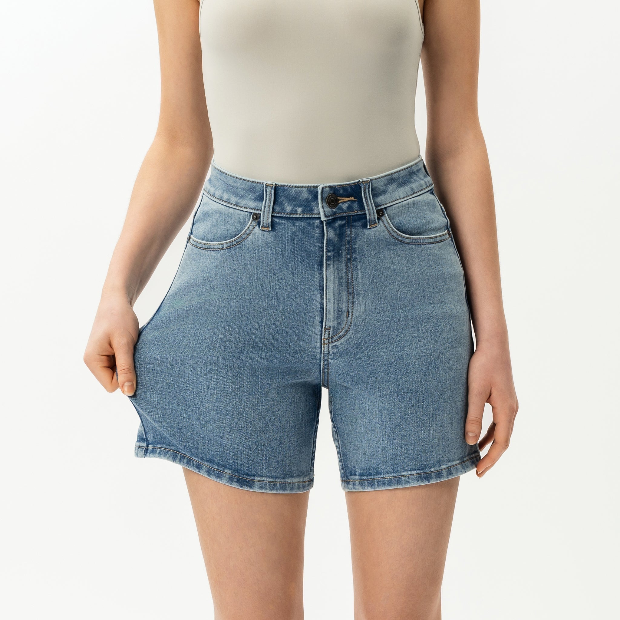 Short Vaquero Mujer Elástico Talle Alto