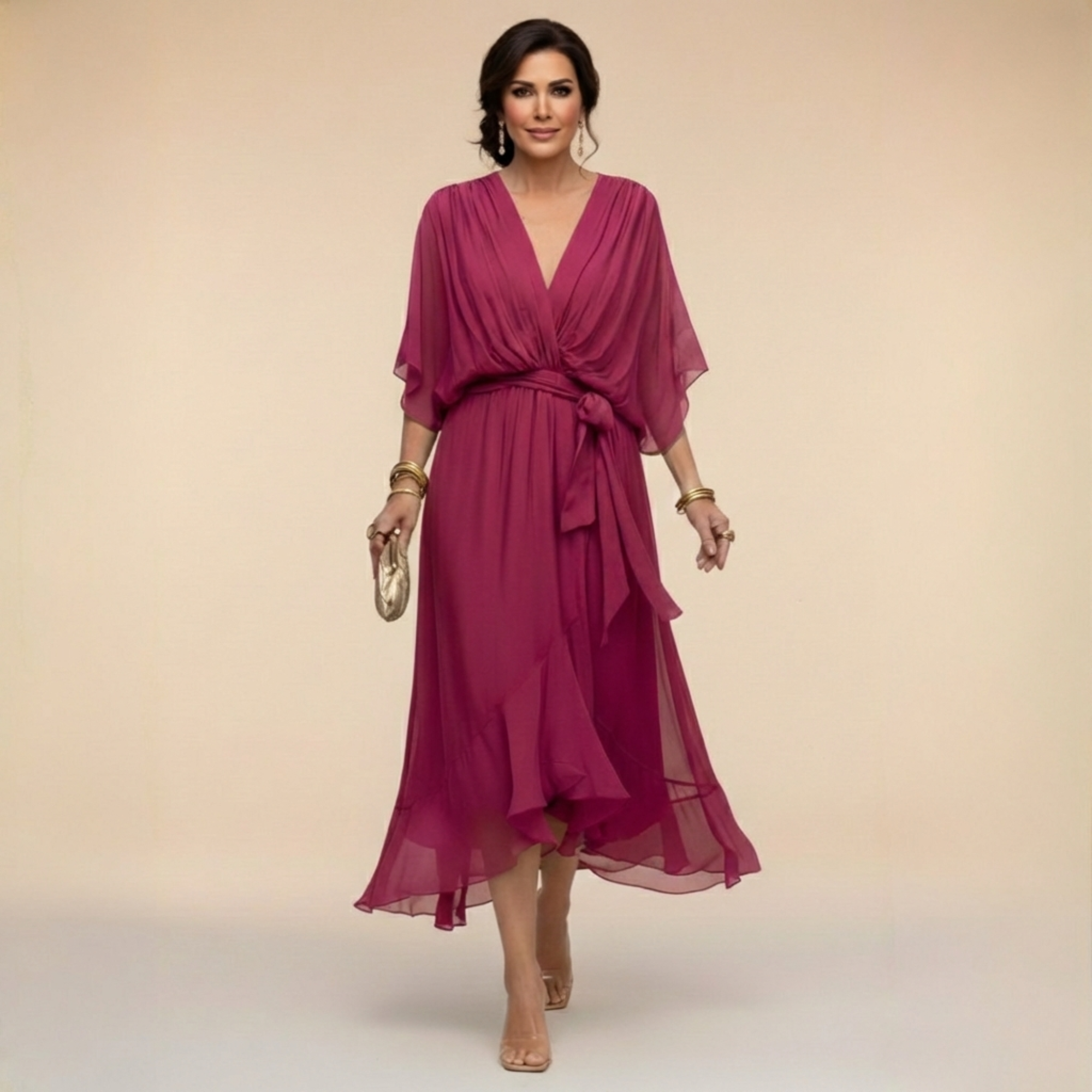 VESTIDO DE CHIFFON CON ESCOTE EN V