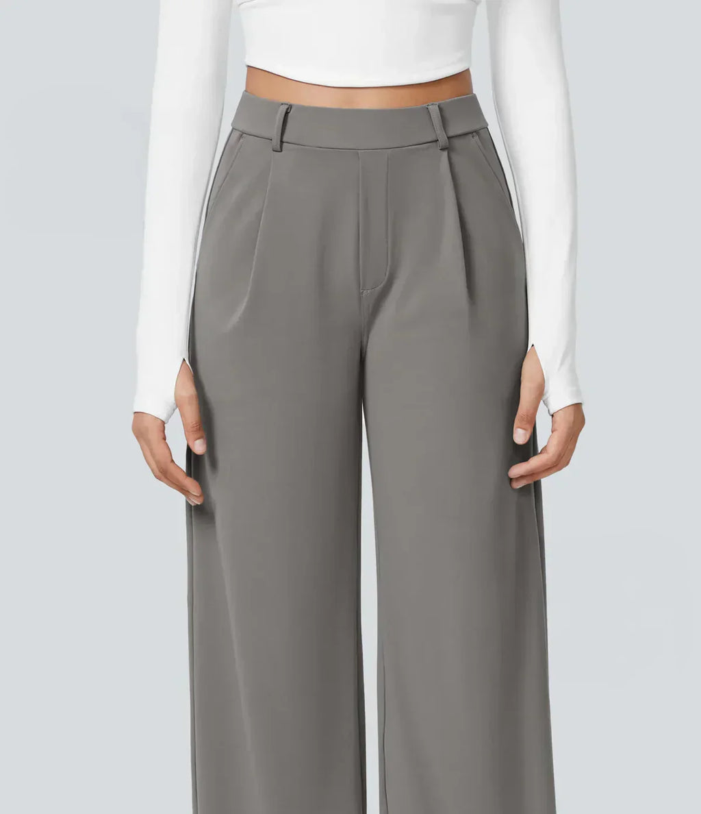 Pantalón Elegante Pierna Ancha De Tiro Alto Mujer