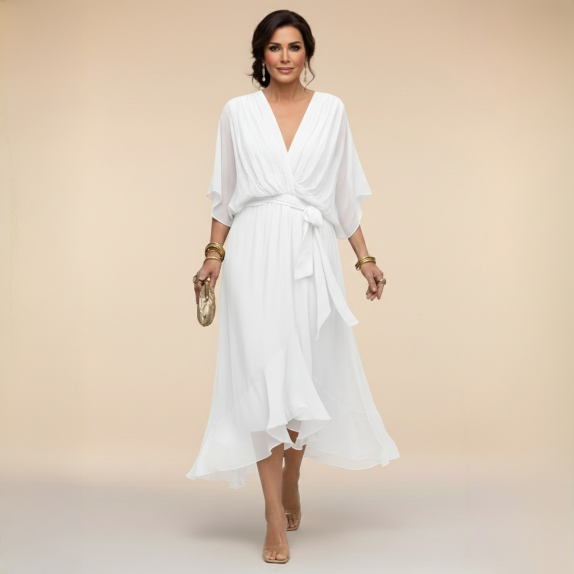 VESTIDO DE CHIFFON CON ESCOTE EN V