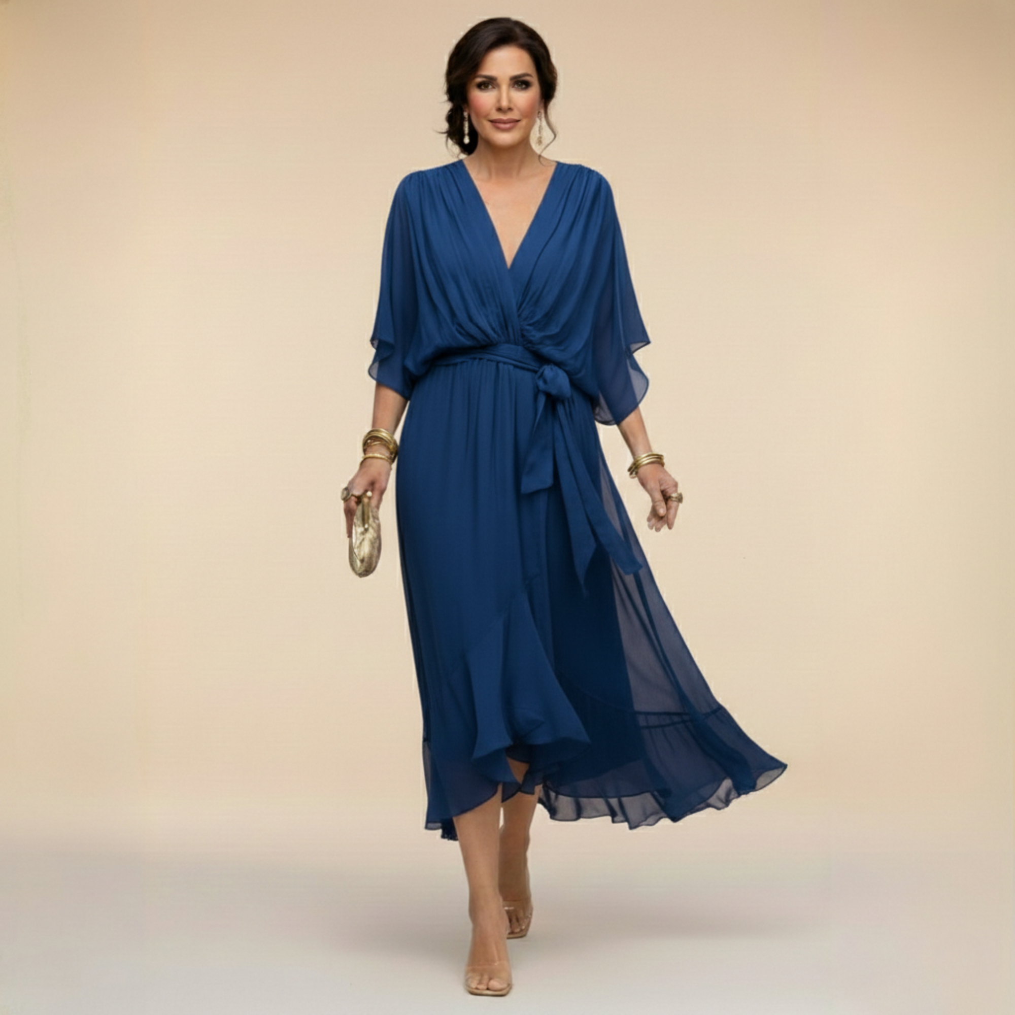 VESTIDO DE CHIFFON CON ESCOTE EN V