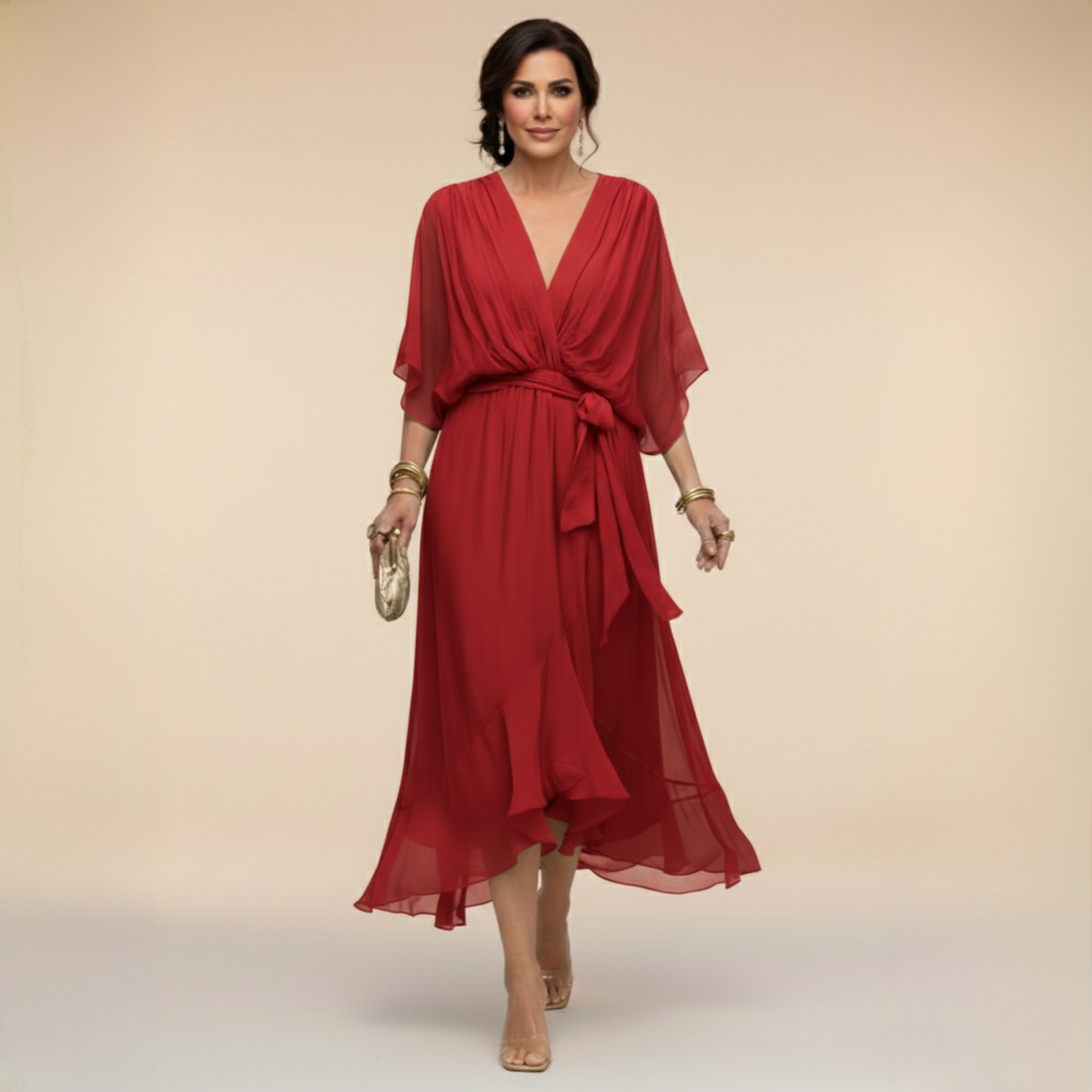 VESTIDO DE CHIFFON CON ESCOTE EN V