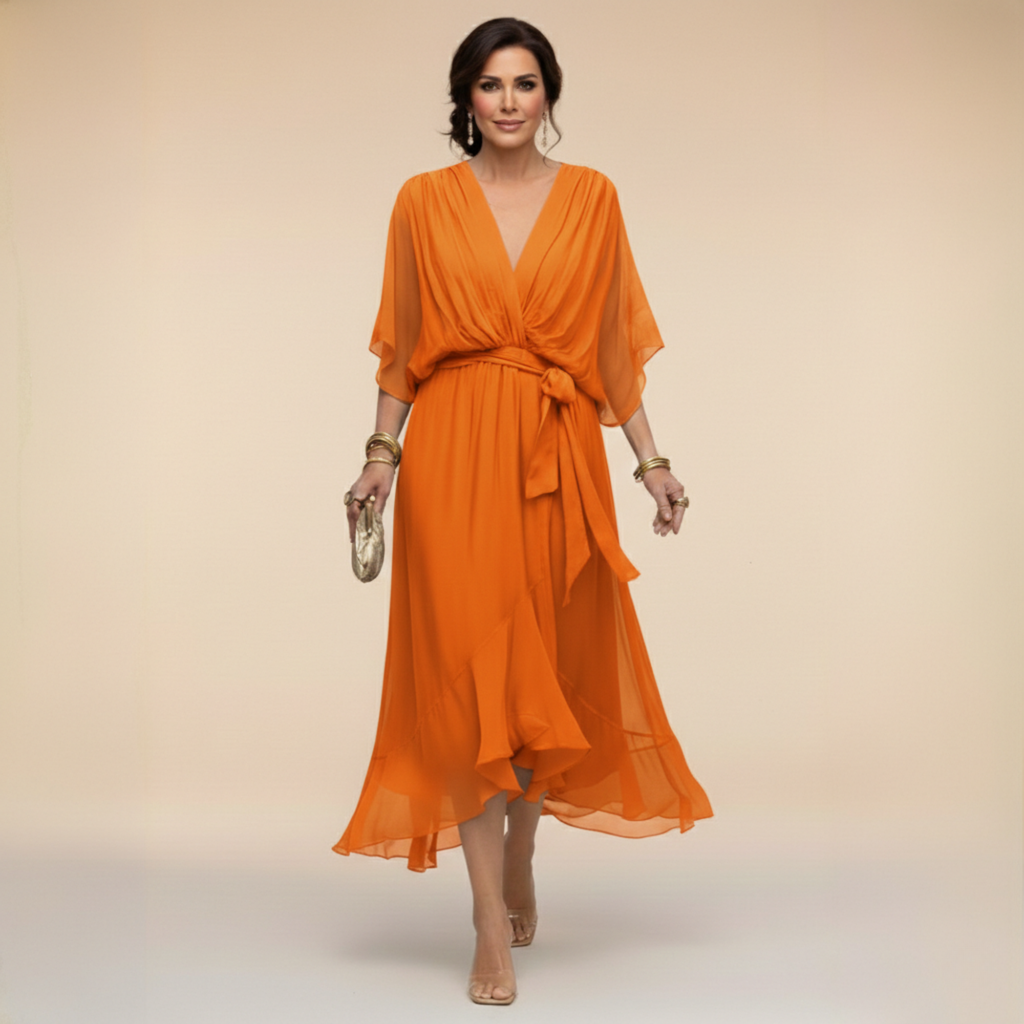 VESTIDO DE CHIFFON CON ESCOTE EN V