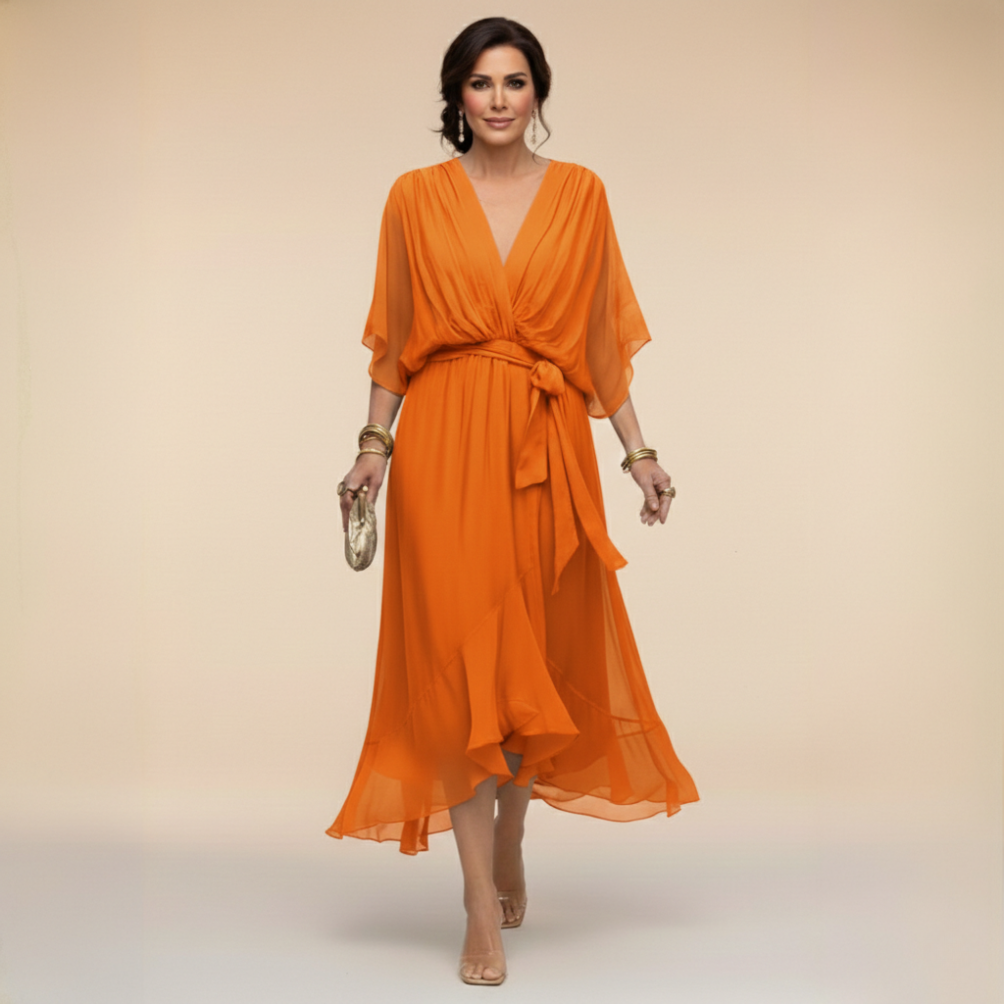 VESTIDO DE CHIFFON CON ESCOTE EN V