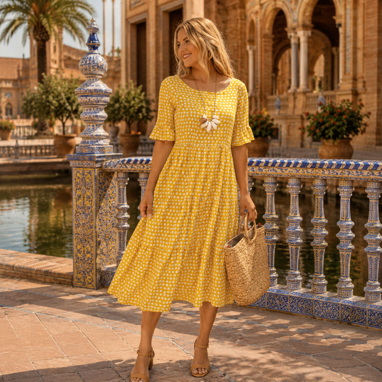 Zara | Vestido Midi de Manga Corta